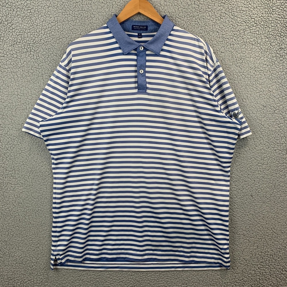 Peter Millar Crown Crafted Polo Shirt Mens L Blue Eisenhower Golf Club USAFA